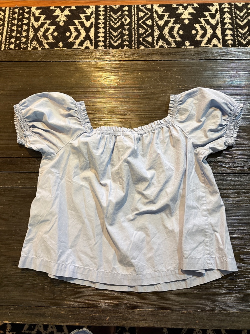 H&M Light Blue Puff Sleeve Smocked Neck Top - Picture 4 of 4